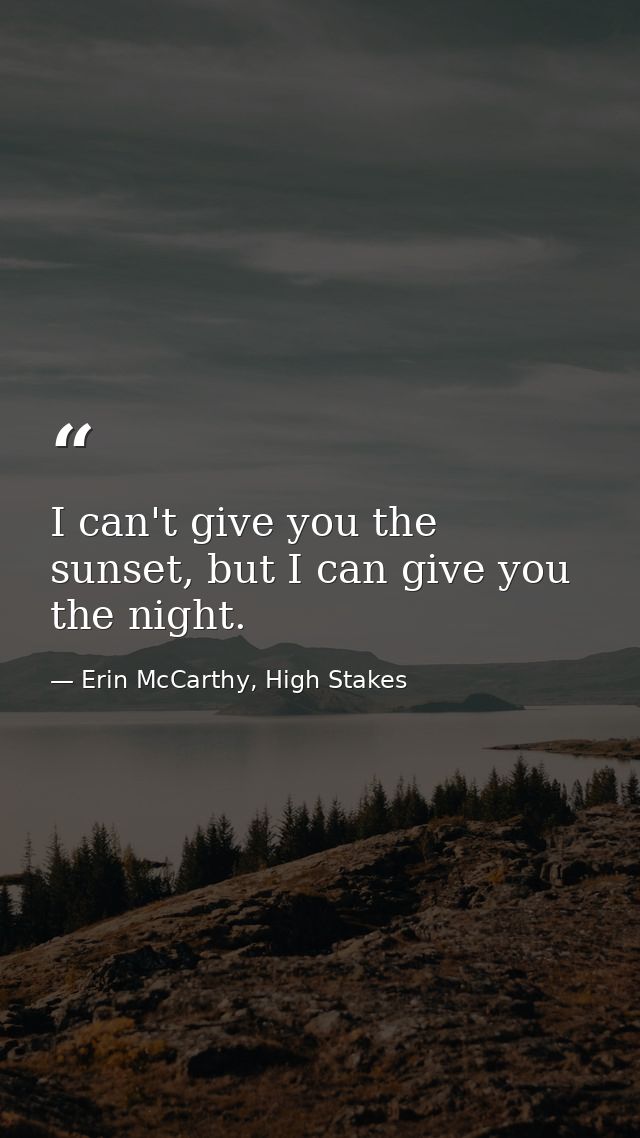I can't give you the sunset, but I can give you the night. — Erin McCarthy, High Stakes