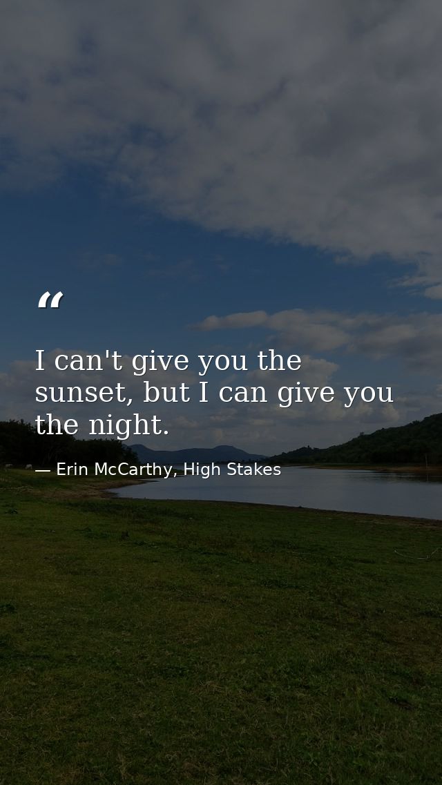 I can't give you the sunset, but I can give you the night. — Erin McCarthy, High Stakes