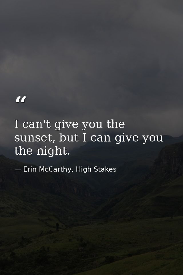 I can't give you the sunset, but I can give you the night. — Erin McCarthy, High Stakes