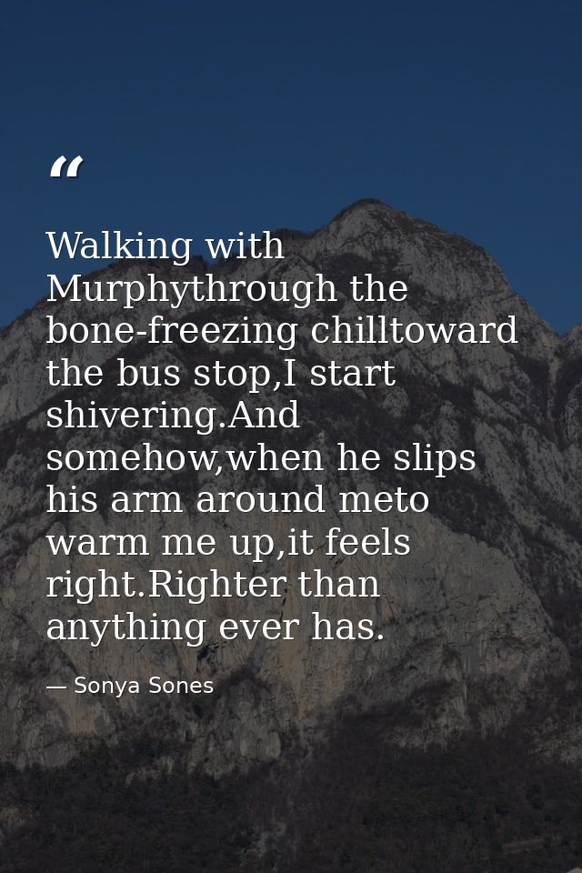 Walking with Murphythrough the bone-freezing chilltoward the bus stop,I start shivering.And somehow,when he slips his ar — Sonya Sones