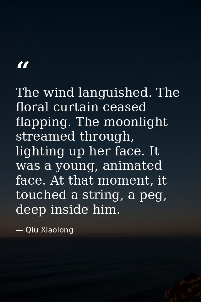 The wind languished. The floral curtain ceased flapping. The moonlight streamed through, lighting up her face. It was a  — Qiu Xiaolong