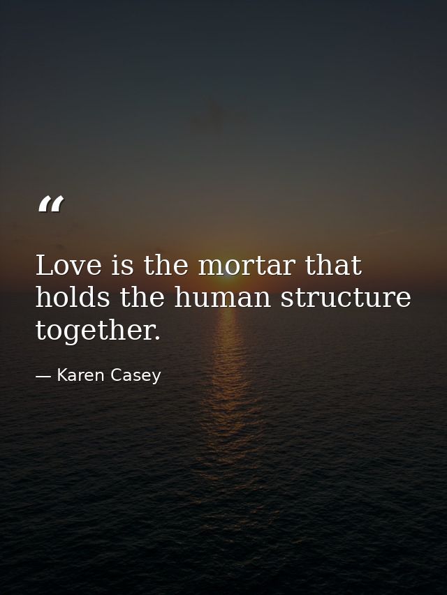 Love is the mortar that holds the human structure together. — Karen Casey