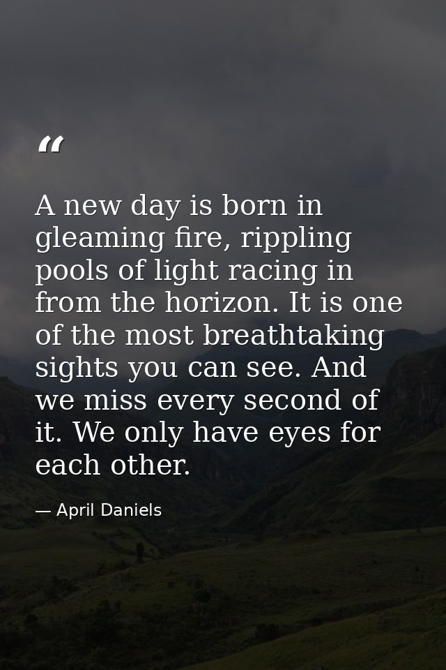 A new day is born in gleaming fire, rippling pools of light racing in from the horizon. It is one of the most breathtaki — April Daniels