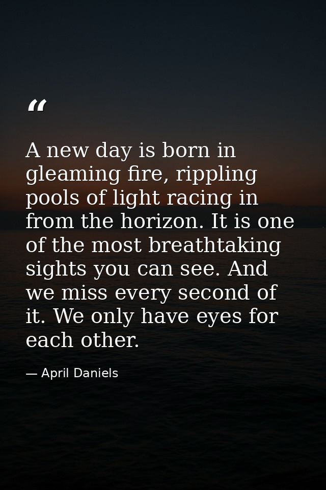 A new day is born in gleaming fire, rippling pools of light racing in from the horizon. It is one of the most breathtaki — April Daniels