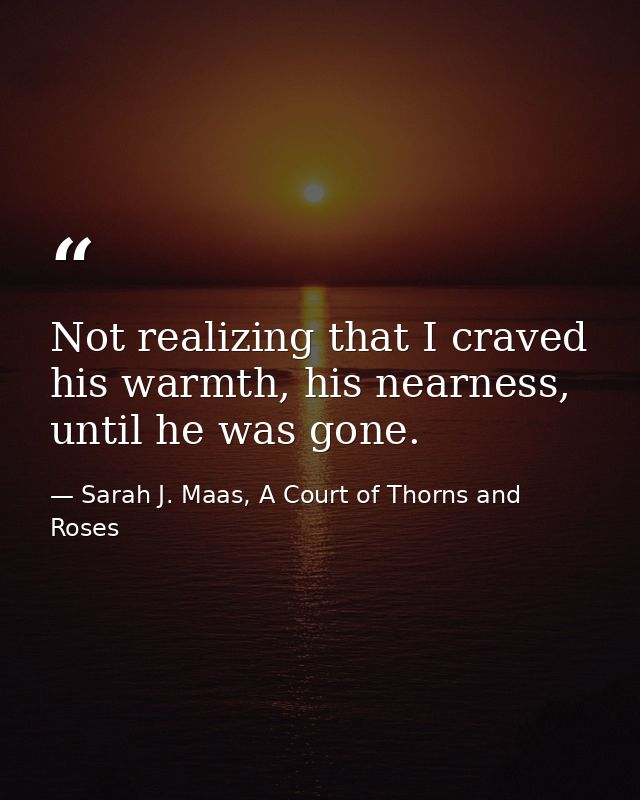 Not realizing that I craved his warmth, his nearness, until he was gone. — Sarah J. Maas, A Court of Thorns and Roses