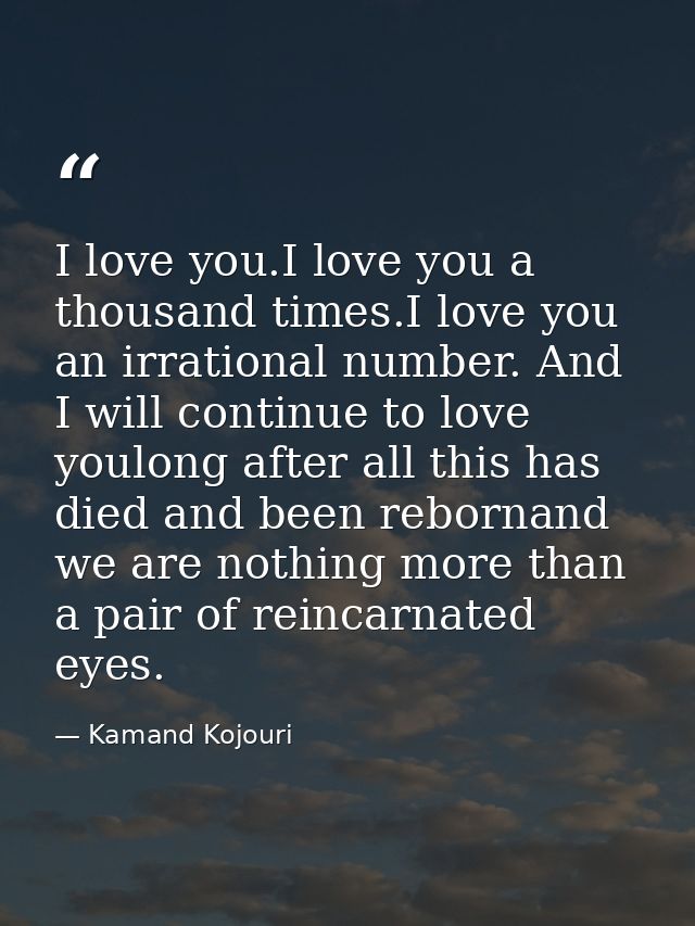I love you.I love you a thousand times.I love you an irrational number. And I will continue to love youlong after all th — Kamand Kojouri