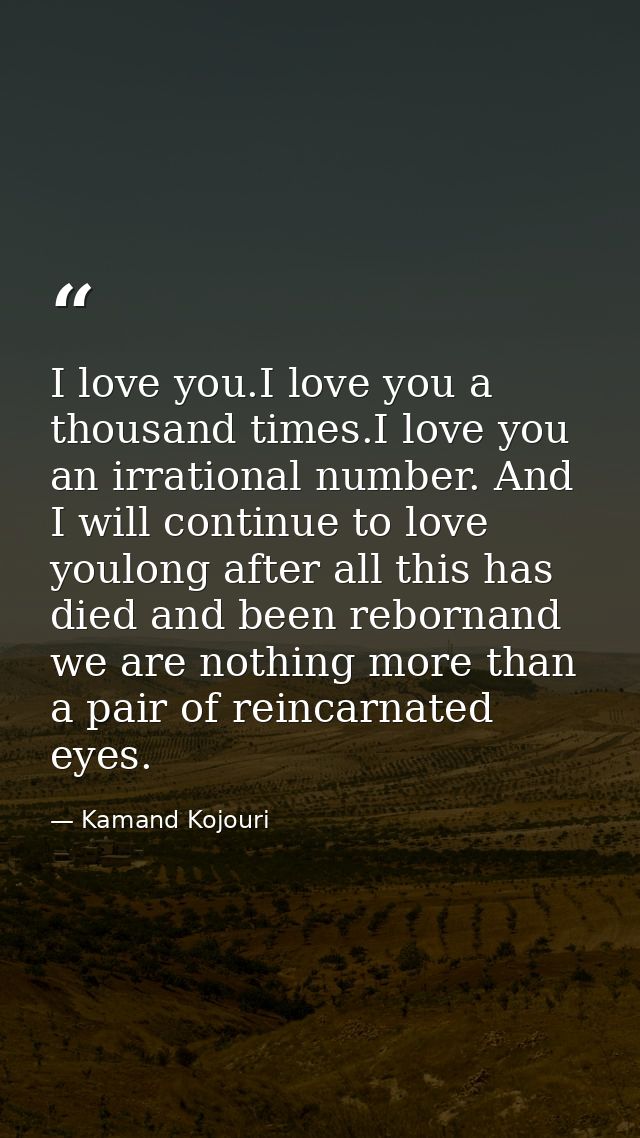 I love you.I love you a thousand times.I love you an irrational number. And I will continue to love youlong after all th — Kamand Kojouri