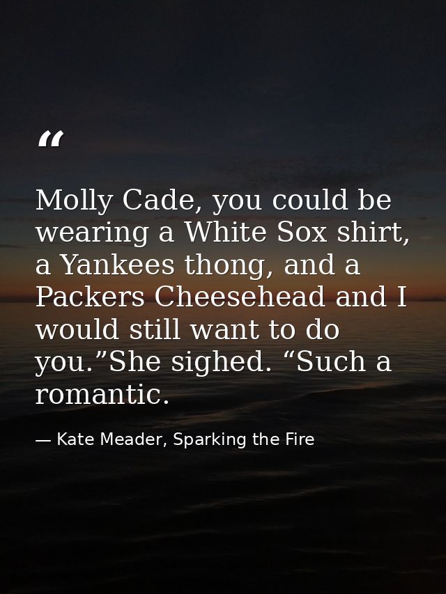 Molly Cade, you could be wearing a White Sox shirt, a Yankees thong, and a Packers Cheesehead and I would still want to  — Kate Meader, Sparking the Fire