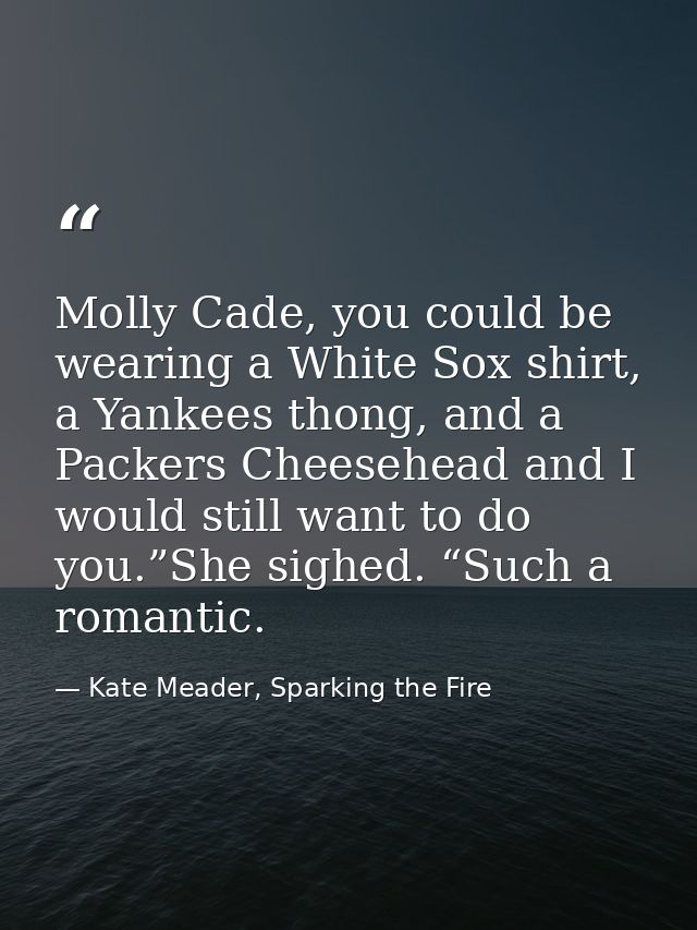 Molly Cade, you could be wearing a White Sox shirt, a Yankees thong, and a Packers Cheesehead and I would still want to  — Kate Meader, Sparking the Fire