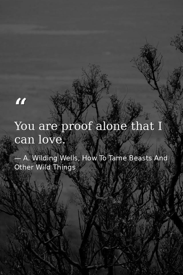 You are proof alone that I can love. — A. Wilding Wells, How To Tame Beasts And Other Wild Things