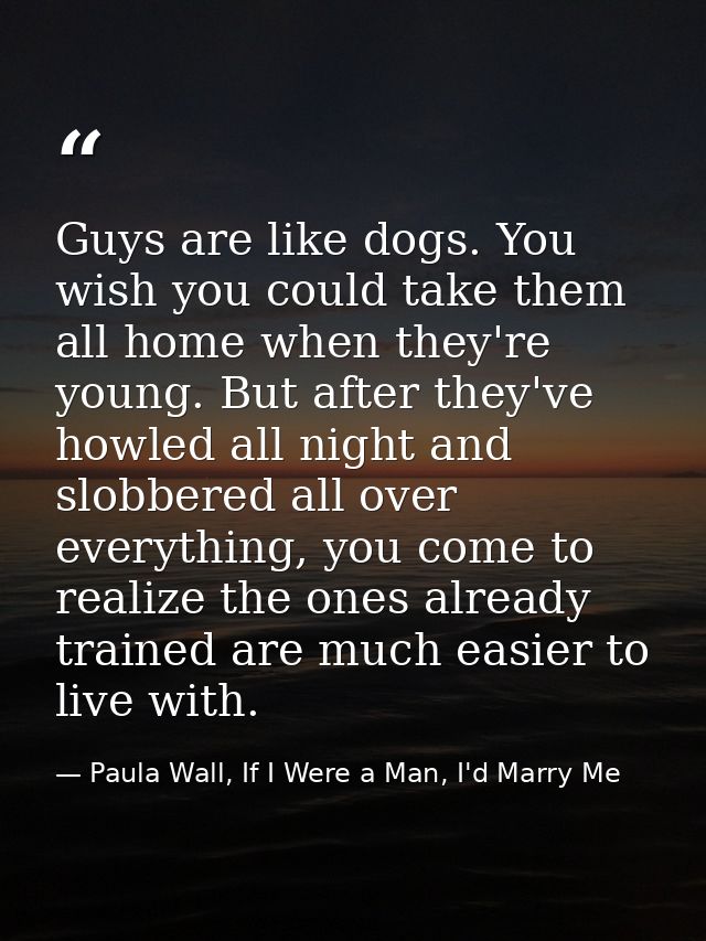 Guys are like dogs. You wish you could take them all home when they're young. But after they've howled all night and slo — Paula Wall, If I Were a Man, I'd Marry Me