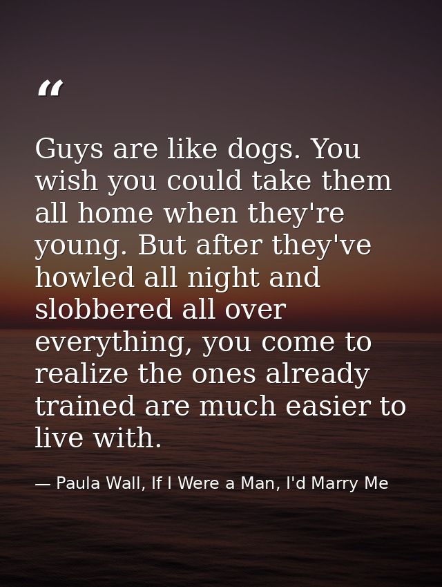 Guys are like dogs. You wish you could take them all home when they're young. But after they've howled all night and slo — Paula Wall, If I Were a Man, I'd Marry Me