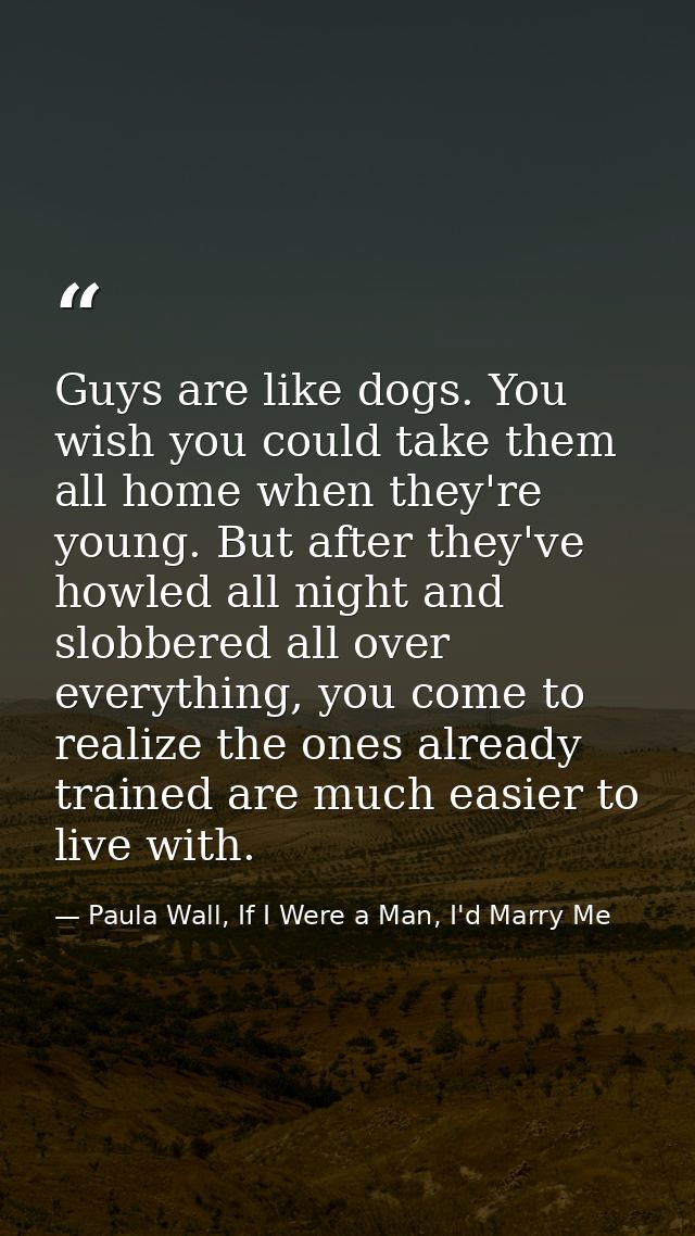 Guys are like dogs. You wish you could take them all home when they're young. But after they've howled all night and slo — Paula Wall, If I Were a Man, I'd Marry Me