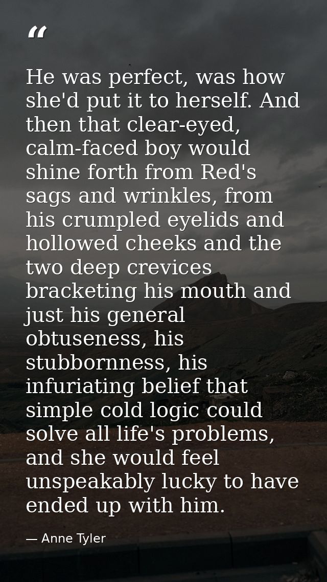 He was perfect, was how she'd put it to herself. And then that clear-eyed, calm-faced boy would shine forth from Red's s — Anne Tyler