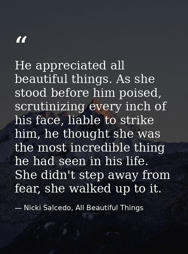 He appreciated all beautiful things. As she stood before him poised, scrutinizing every inch of his face, liable to stri — Nicki Salcedo, All Beautiful Things