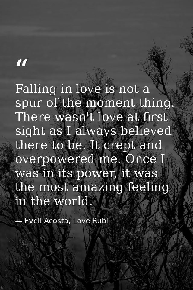 Falling in love is not a spur of the moment thing. There wasn't love at first sight as I always believed there to be. It — Eveli Acosta, Love Rubi