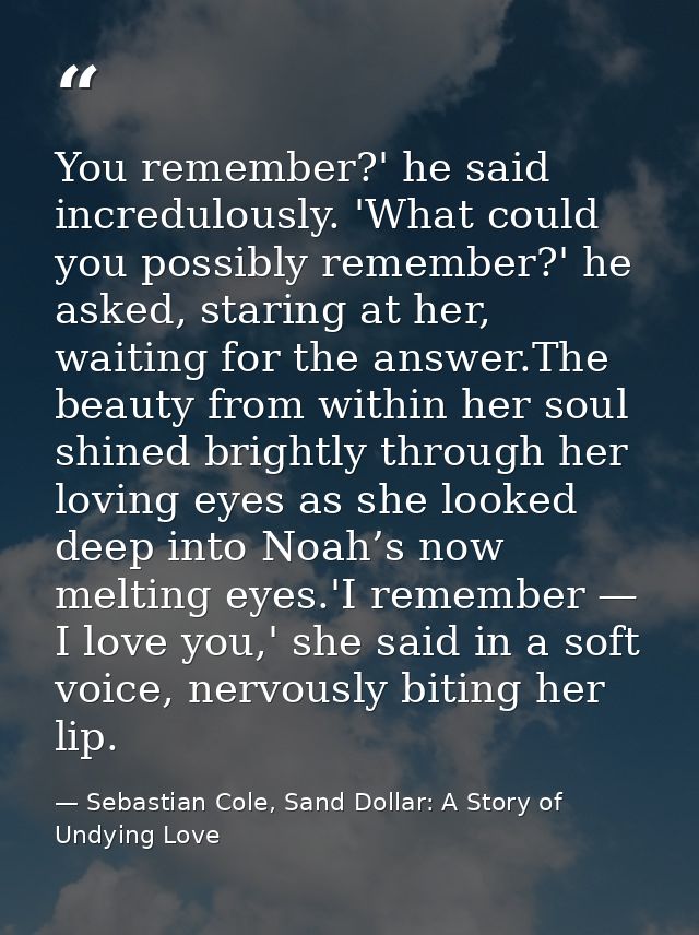 You remember?' he said incredulously. 'What could you possibly remember?' he asked, staring at her, waiting for the answ — Sebastian Cole, Sand Dollar: A Story of Undying Love
