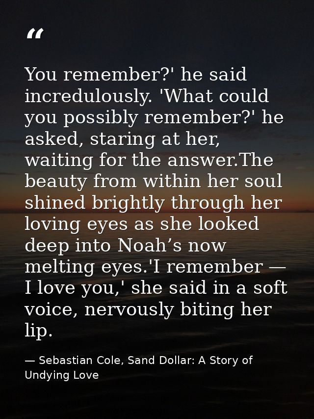 You remember?' he said incredulously. 'What could you possibly remember?' he asked, staring at her, waiting for the answ — Sebastian Cole, Sand Dollar: A Story of Undying Love