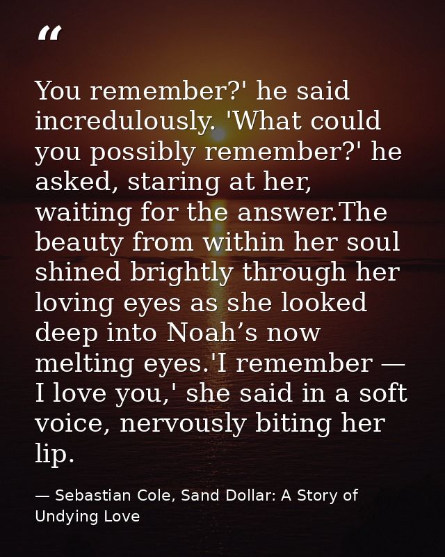 You remember?' he said incredulously. 'What could you possibly remember?' he asked, staring at her, waiting for the answ — Sebastian Cole, Sand Dollar: A Story of Undying Love