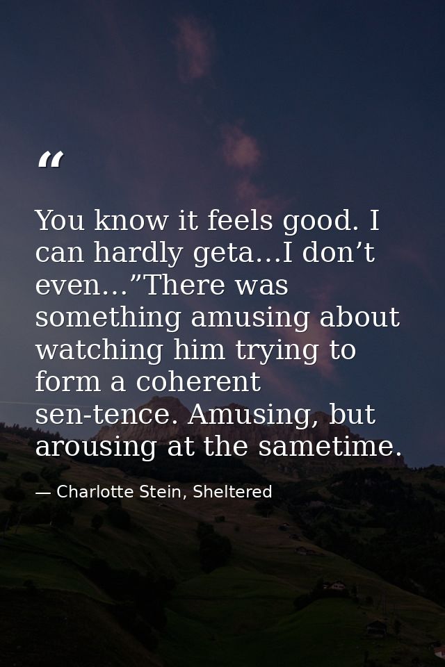 You know it feels good. I can hardly geta…I don’t even…”There was something amusing about watching him trying to form a  — Charlotte Stein, Sheltered
