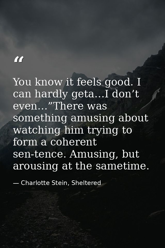 You know it feels good. I can hardly geta…I don’t even…”There was something amusing about watching him trying to form a  — Charlotte Stein, Sheltered