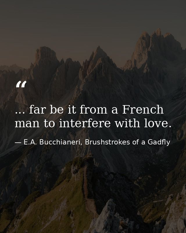... far be it from a French man to interfere with love. — E.A. Bucchianeri, Brushstrokes of a Gadfly