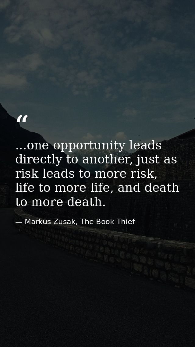 ...one opportunity leads directly to another, just as risk leads to more risk, life to more life, and death to more deat — Markus Zusak, The Book Thief