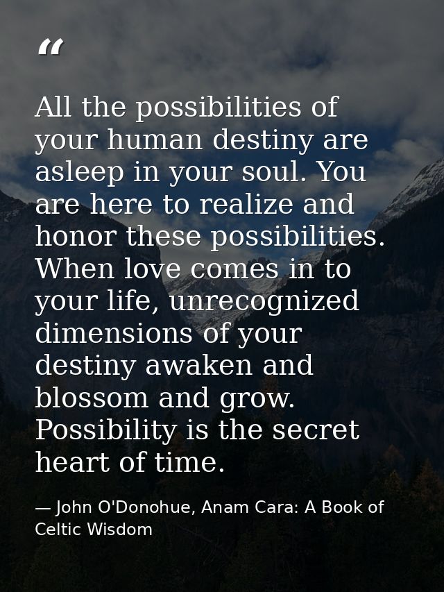 All the possibilities of your human destiny are asleep in your soul. You are here to realize and honor these possibiliti — John O'Donohue, Anam Cara: A Book of Celtic Wisdom