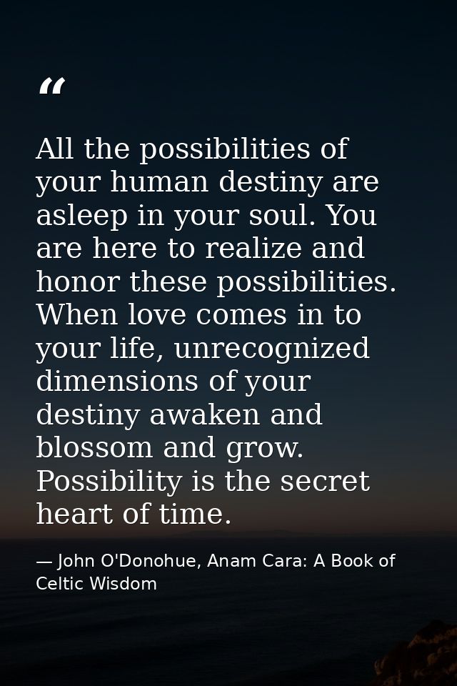 All the possibilities of your human destiny are asleep in your soul. You are here to realize and honor these possibiliti — John O'Donohue, Anam Cara: A Book of Celtic Wisdom