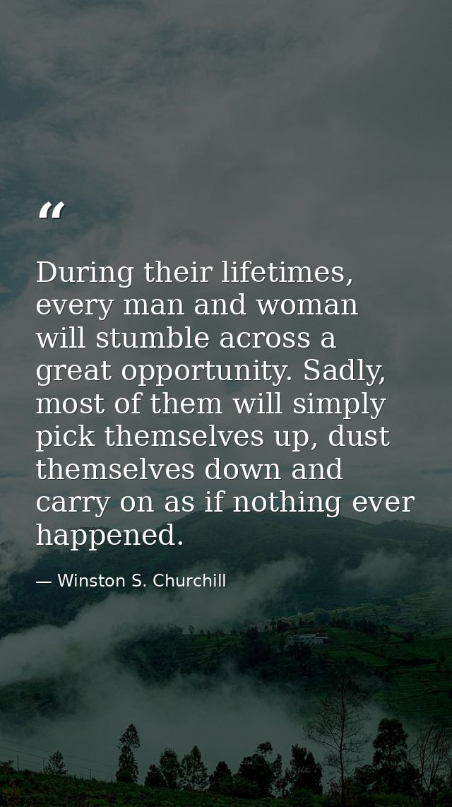 During their lifetimes, every man and woman will stumble across a great opportunity. Sadly, most of them will simply pic — Winston S. Churchill