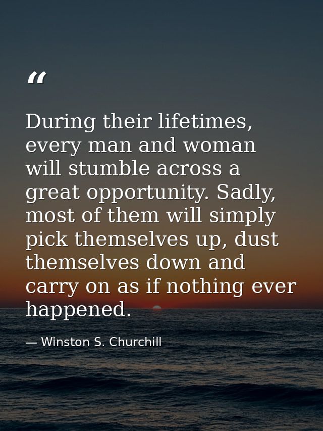 During their lifetimes, every man and woman will stumble across a great opportunity. Sadly, most of them will simply pic — Winston S. Churchill