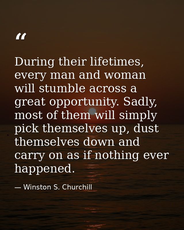 During their lifetimes, every man and woman will stumble across a great opportunity. Sadly, most of them will simply pic — Winston S. Churchill