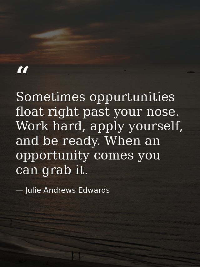 Sometimes oppurtunities float right past your nose. Work hard, apply yourself, and be ready. When an opportunity comes y — Julie Andrews Edwards