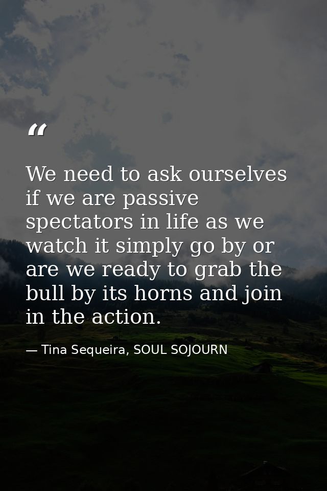 We need to ask ourselves if we are passive spectators in life as we watch it simply go by or are we ready to grab the bu — Tina Sequeira, SOUL SOJOURN