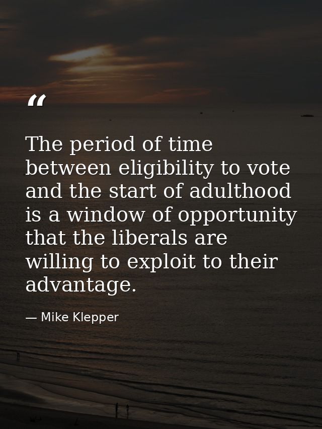 The period of time between eligibility to vote and the start of adulthood is a window of opportunity that the liberals a — Mike Klepper