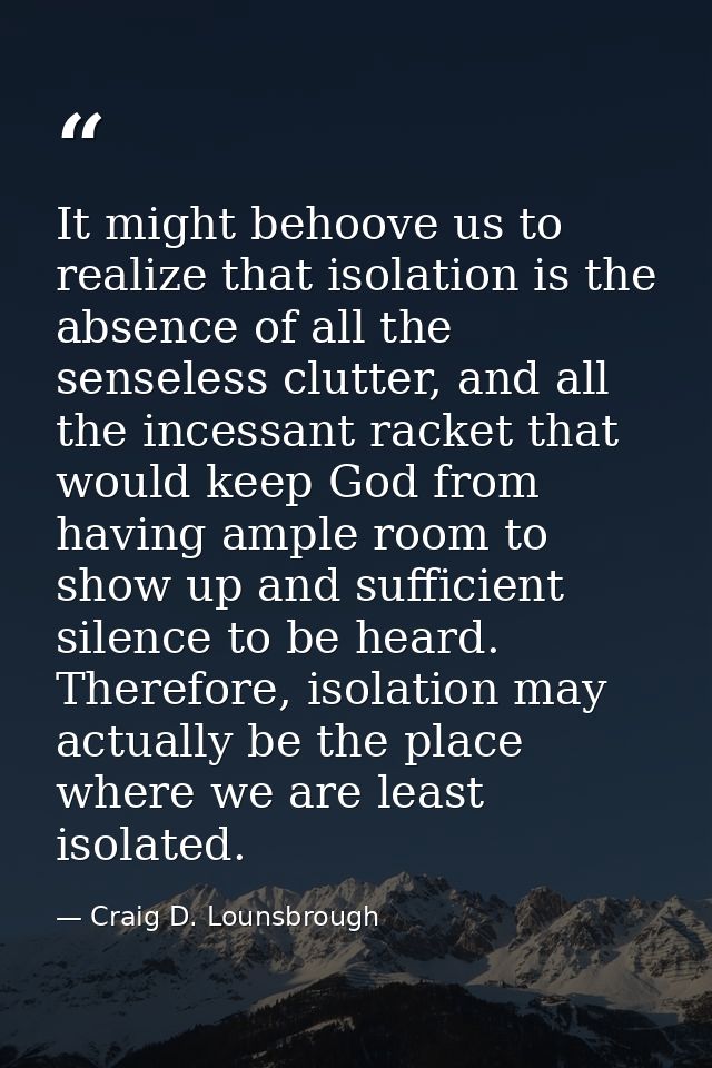 It might behoove us to realize that isolation is the absence of all the senseless clutter, and all the incessant racket  — Craig D. Lounsbrough