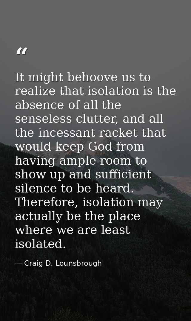 It might behoove us to realize that isolation is the absence of all the senseless clutter, and all the incessant racket  — Craig D. Lounsbrough