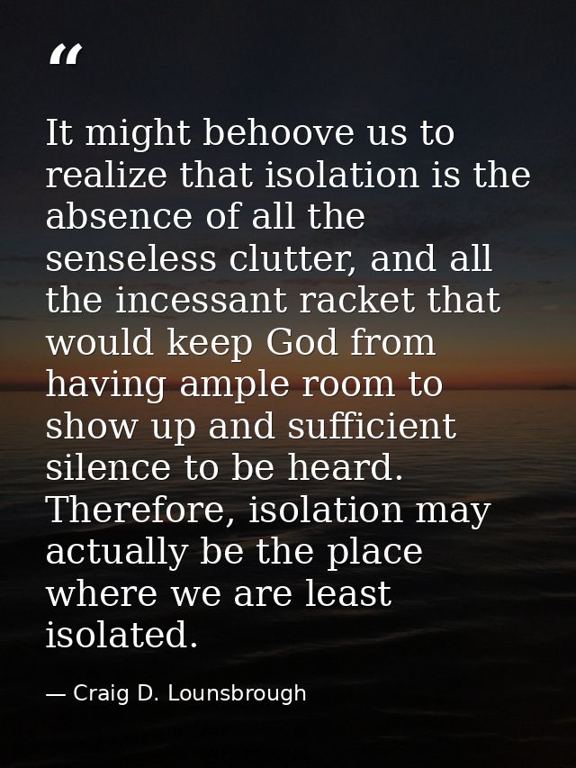 It might behoove us to realize that isolation is the absence of all the senseless clutter, and all the incessant racket  — Craig D. Lounsbrough