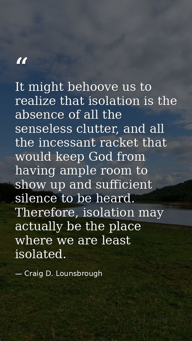 It might behoove us to realize that isolation is the absence of all the senseless clutter, and all the incessant racket  — Craig D. Lounsbrough