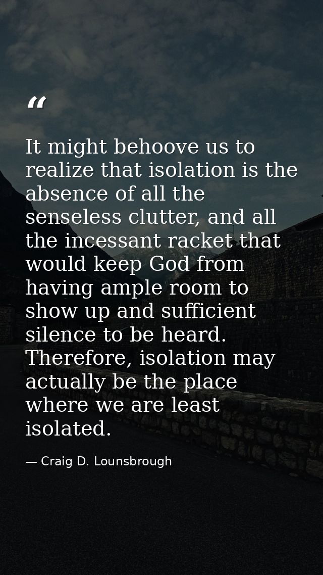 It might behoove us to realize that isolation is the absence of all the senseless clutter, and all the incessant racket  — Craig D. Lounsbrough