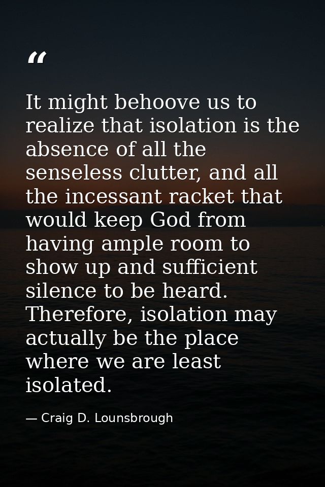 It might behoove us to realize that isolation is the absence of all the senseless clutter, and all the incessant racket  — Craig D. Lounsbrough