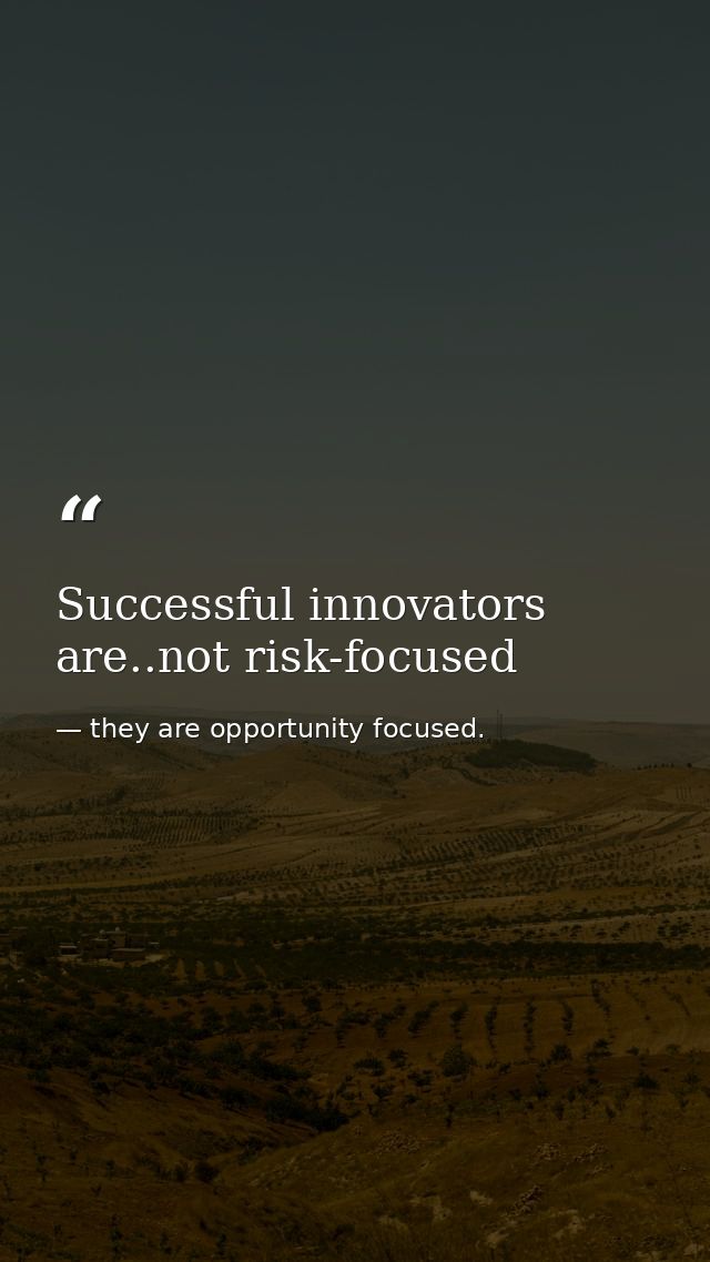 Successful innovators are..not risk-focused — they are opportunity focused.
