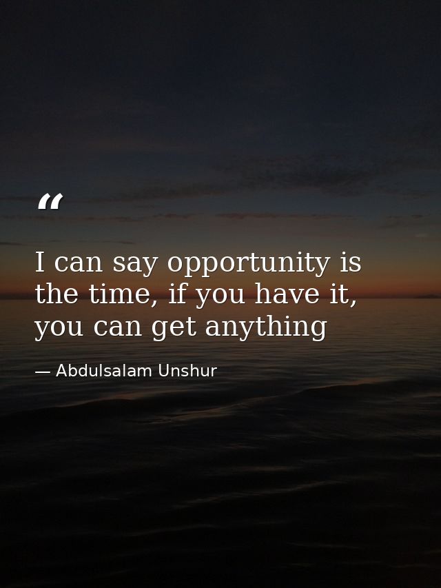 I can say opportunity is the time, if you have it, you can get anything — Abdulsalam Unshur