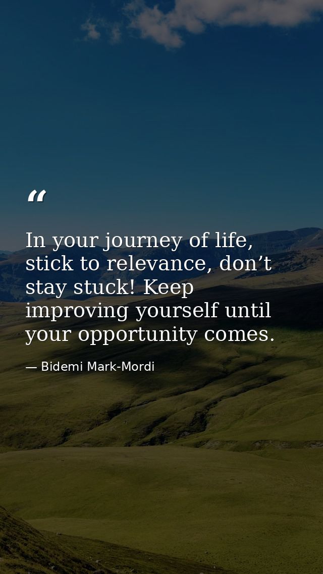 In your journey of life, stick to relevance, don’t stay stuck! Keep improving yourself until your opportunity comes. — Bidemi Mark-Mordi