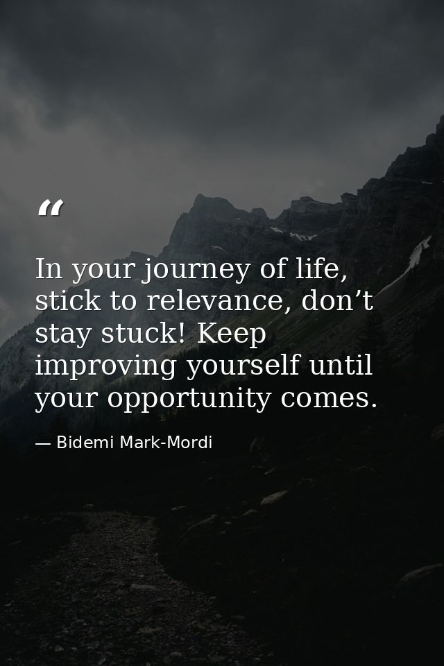 In your journey of life, stick to relevance, don’t stay stuck! Keep improving yourself until your opportunity comes. — Bidemi Mark-Mordi