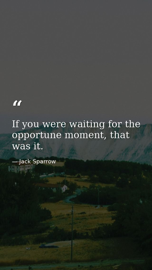 If you were waiting for the opportune moment, that was it. — Jack Sparrow