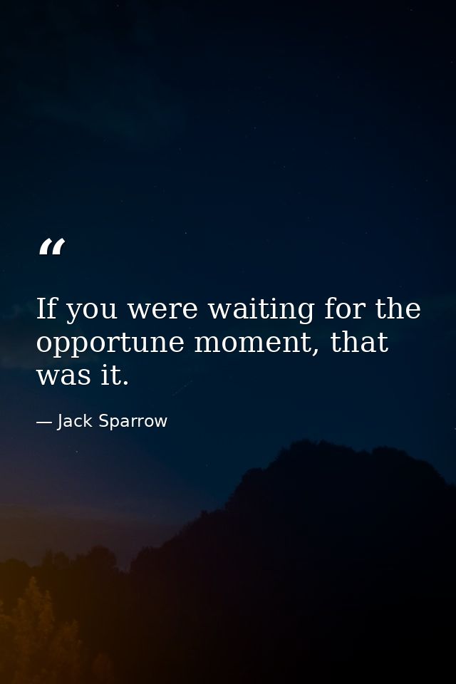 If you were waiting for the opportune moment, that was it. — Jack Sparrow