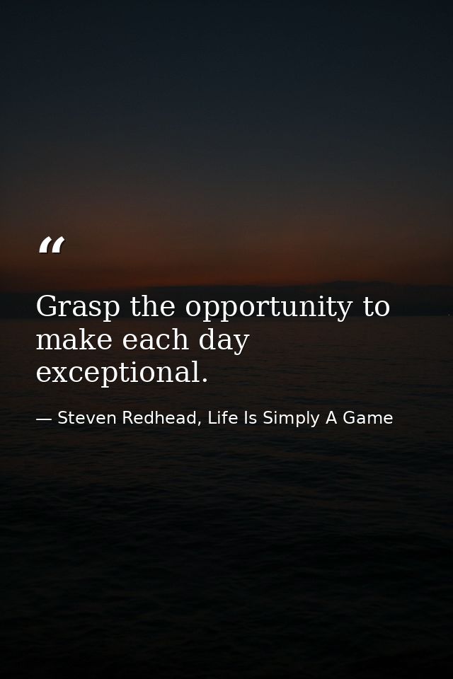 Grasp the opportunity to make each day exceptional. — Steven Redhead, Life Is Simply A Game