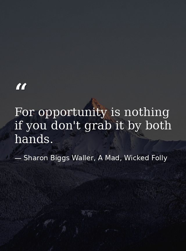 For opportunity is nothing if you don't grab it by both hands. — Sharon Biggs Waller, A Mad, Wicked Folly