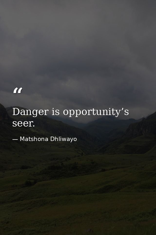 Danger is opportunity’s seer. — Matshona Dhliwayo